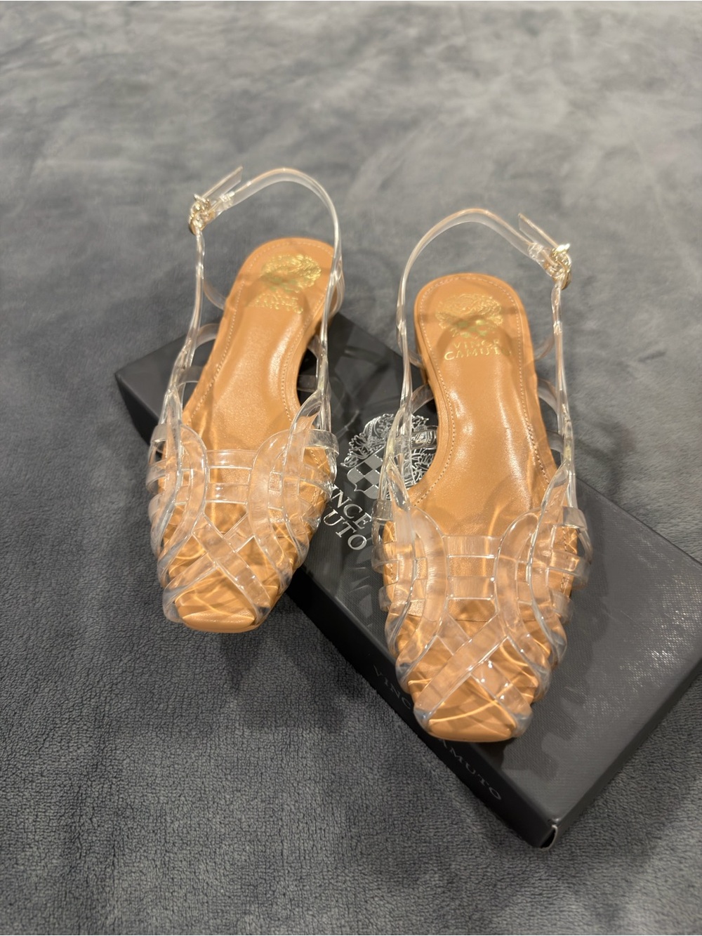 Vince Camuto Clear Woven Slingback Sandals with Tan Insole